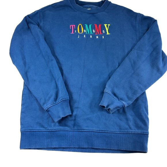 Tommy Hilfiger Jeans Sweatshirt Mens Size Small Rainbow Spell Out Blue Pullover - Picture 8 of 8